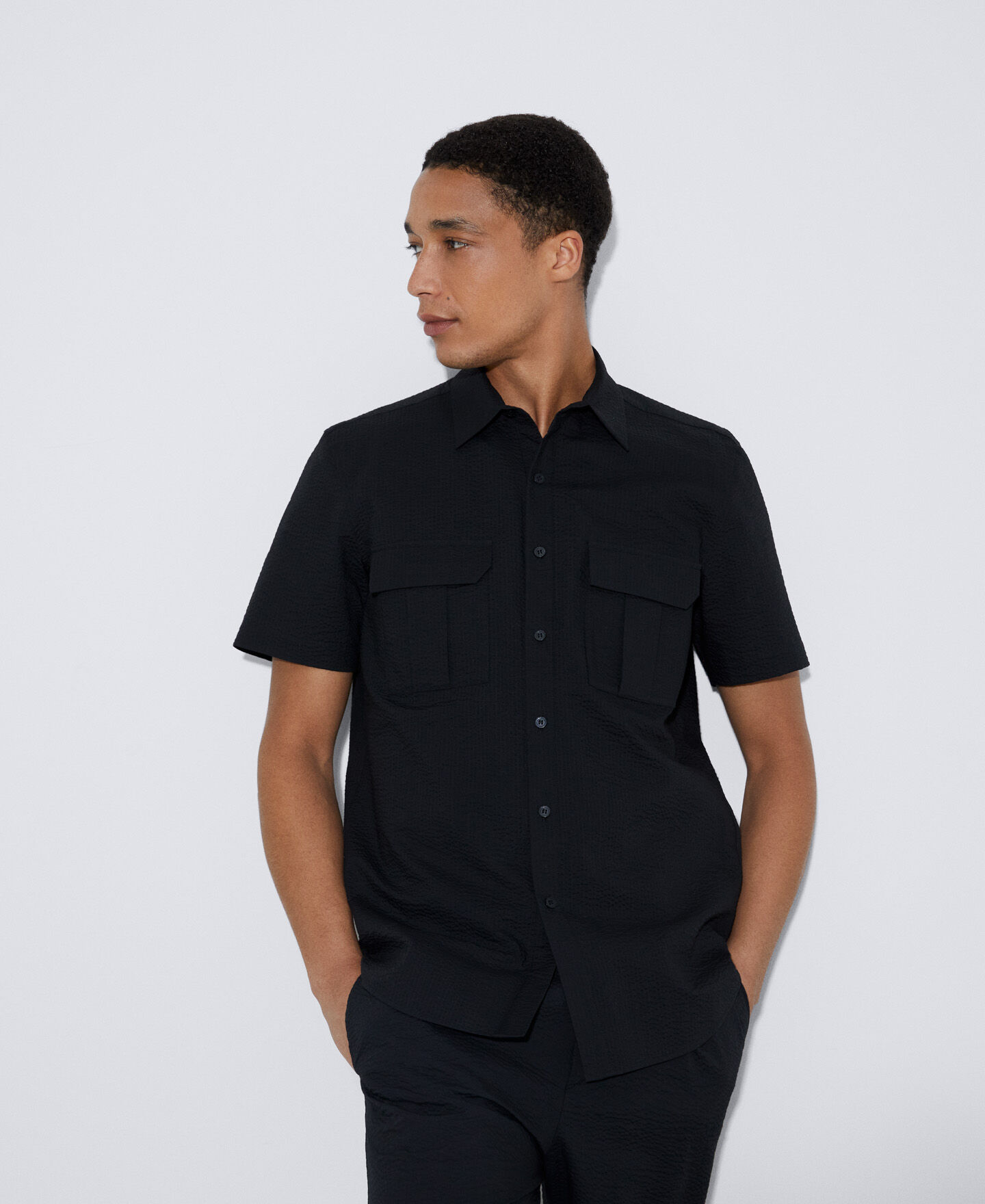 Cotton seersucker short sleeve shirt 