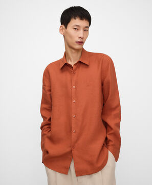 Linen regular fit spread collar shirt