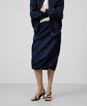 Linen blend navy blue skirt woman