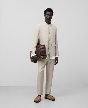 Mandarin collar linen overshirt man