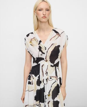 Vestido fruncido estampado algod&oacute;n