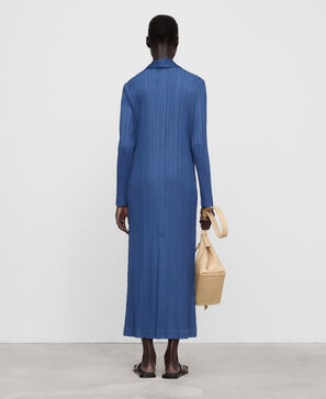 Lapel collar long crinkle dress