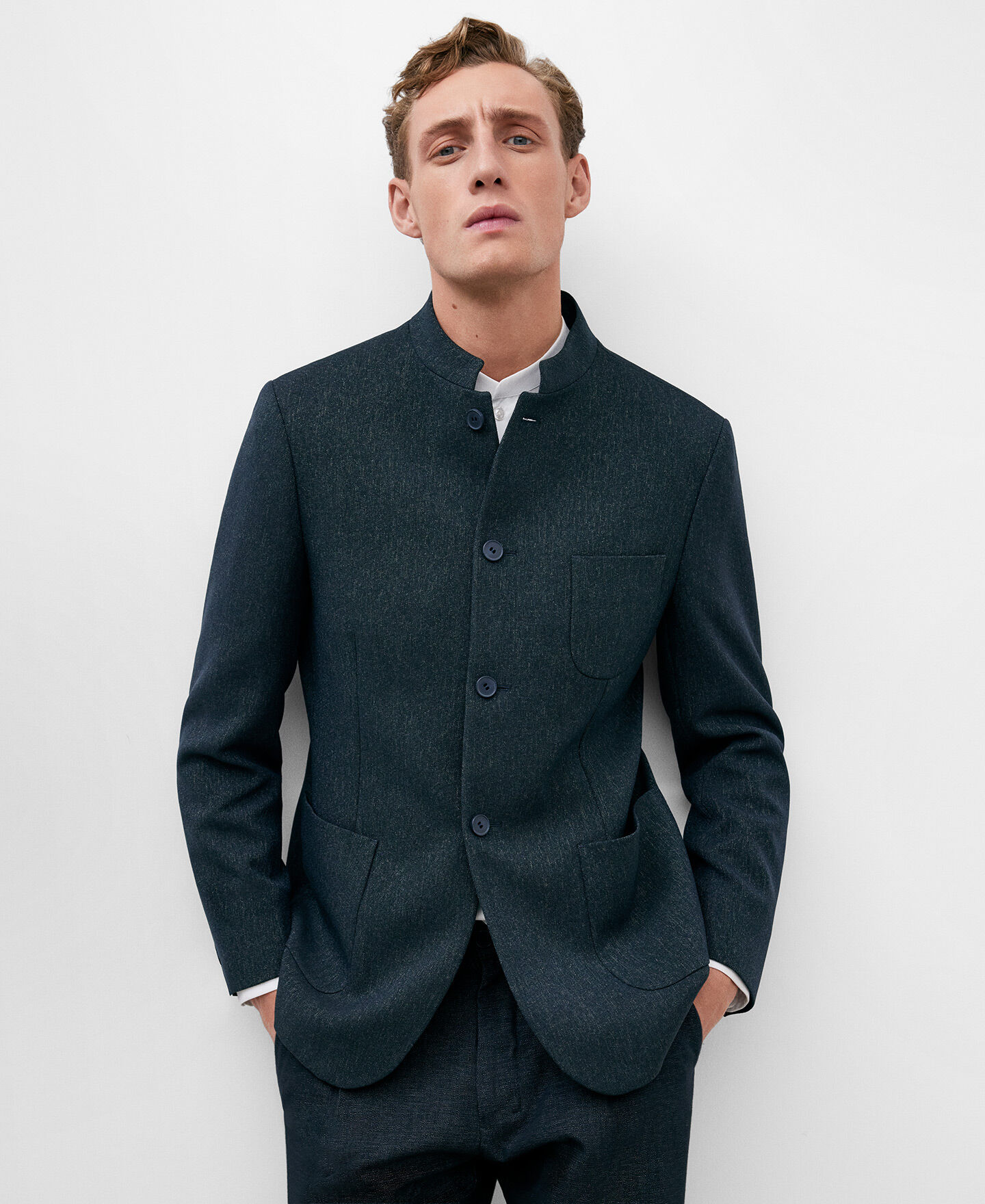Mandarin collar blazer uk shop