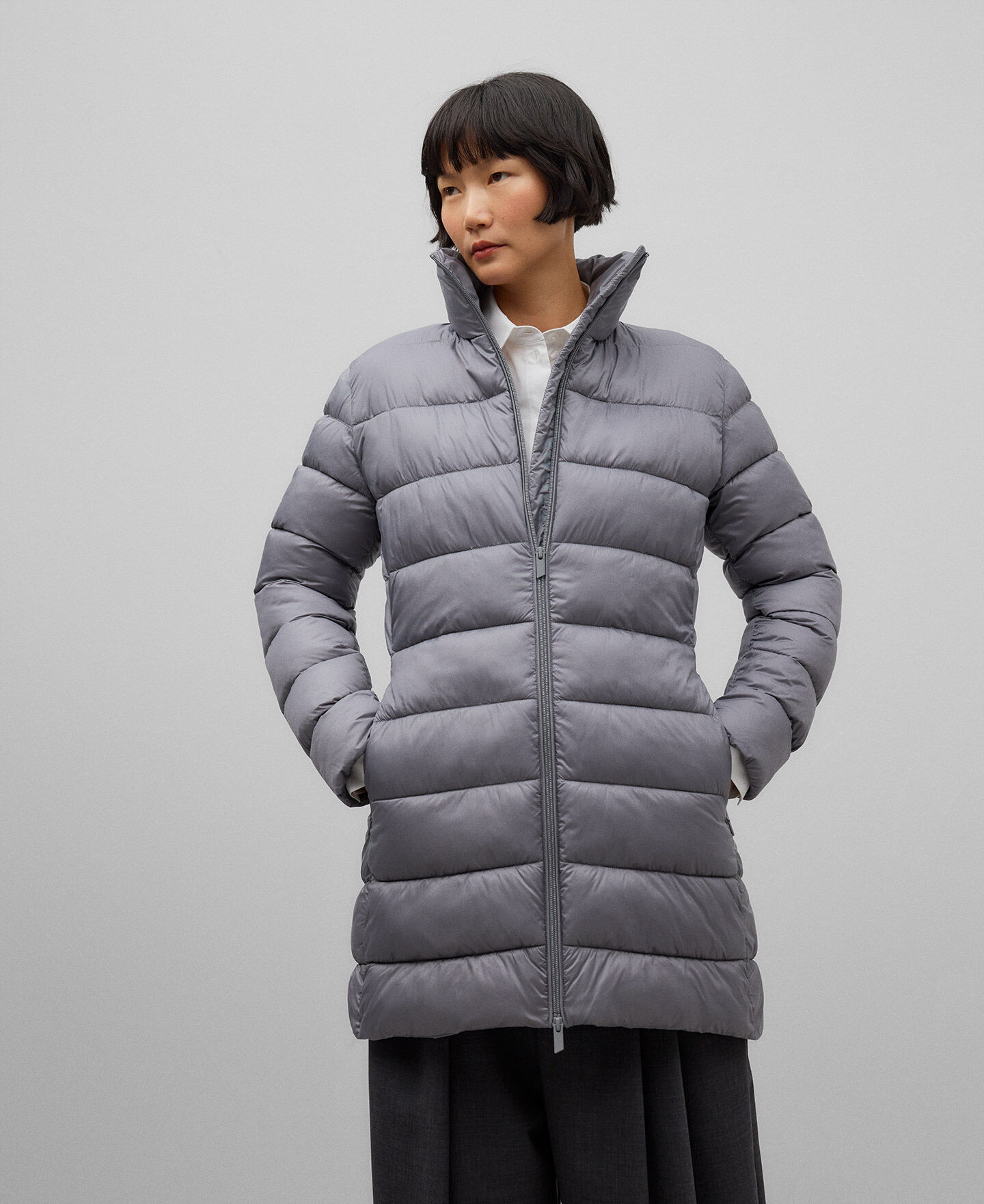 Grey quilted jacket ladies store