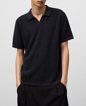 Structured knit V-neck polo shirt