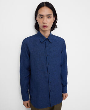 Camisa regular fit cuello italiano lino