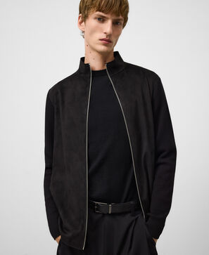 Faux suede and knit cardigan man