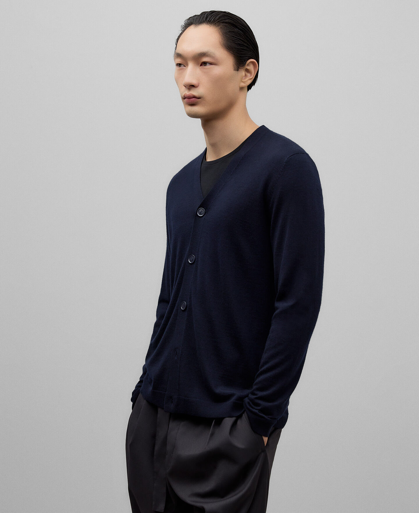 Navy merino wool cardigan best sale