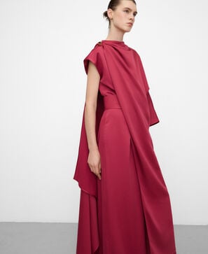 Satin asymmetric jumpsuit with cape