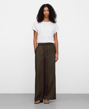 Pantalon droit &agrave; rayures en ramie