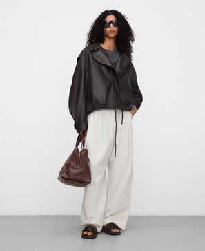 Cotton denim cross-front baggy trousers