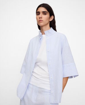 Camisa cuello tira rayas seersucker