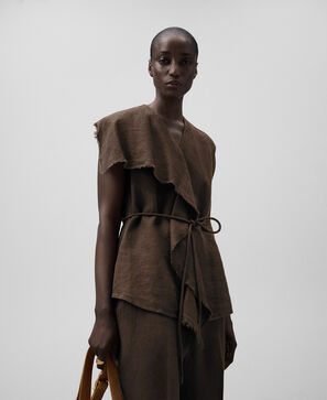 Frayed ruffle linen top woman