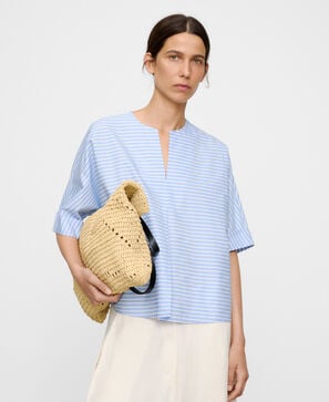 Cotton V-neckline striped blouse