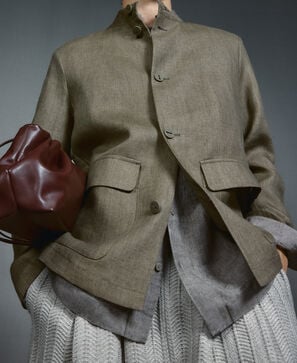 European linen mandarin collar blazer