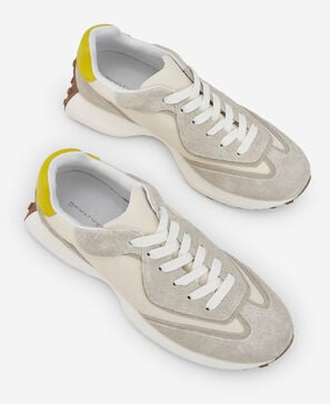 Nylon and leather running shoes