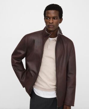 Leather Non Leather band collar jacket