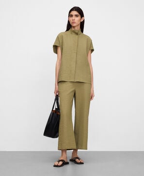 Pantalon droit en coton seersucker