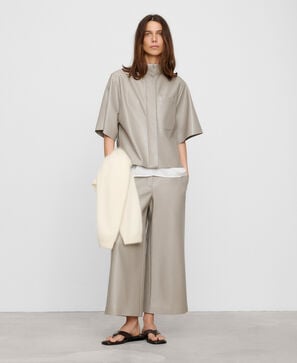 Leather-Non-Leather band collar shirt