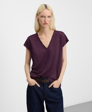 European linen V-neck straight T-shirt