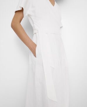 Linen and cotton wrap midi jumpsuit