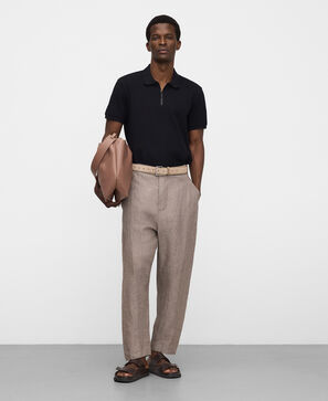 Cotton slim fit zip polo shirt