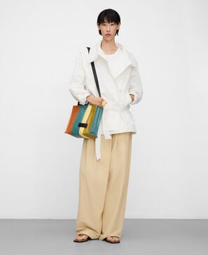 Sac cabas moyen &agrave; rayures multicolores en toile