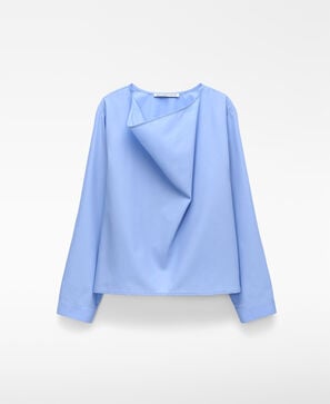 Draped boat neckline blouse