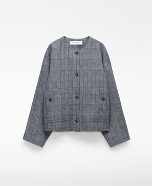 Linen checkered straight jacket