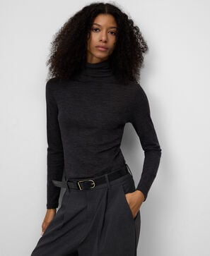 Camiseta cuello alto lana merino mujer