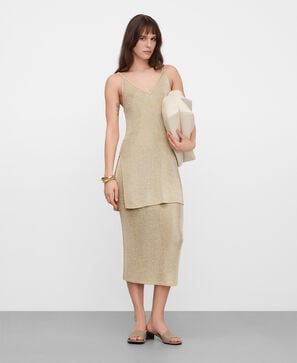 Metallic knit straight skirt