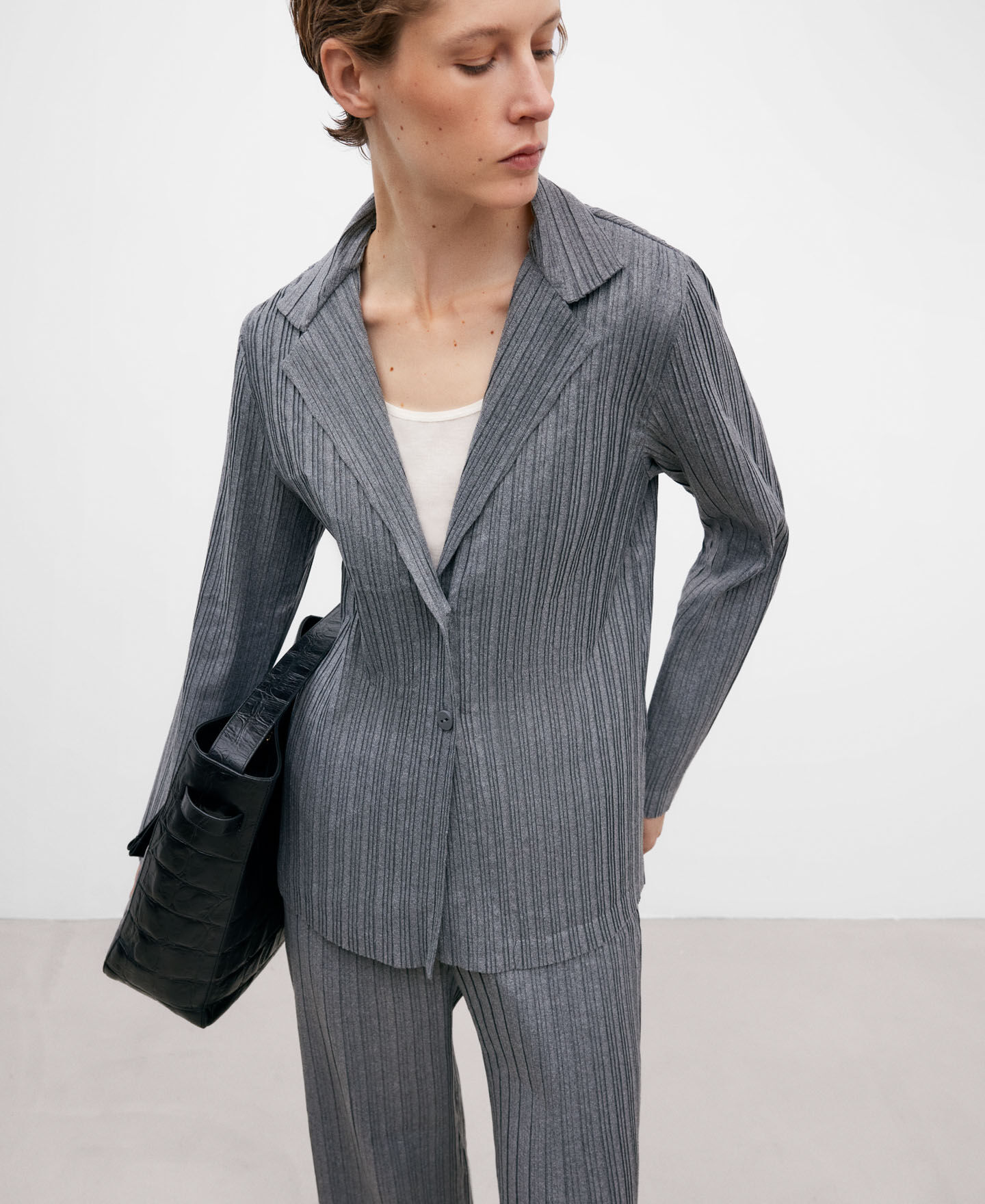 Grey pinstripe blazer store womens