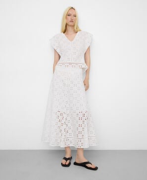 Poplin skirt with English embroidery