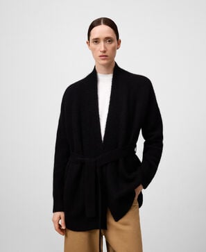 Knit jacket with belt woman