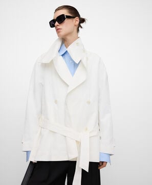 Funnel neck short trench coat