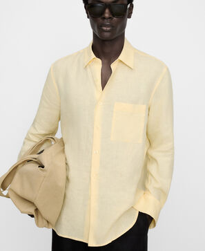 Linen regular fit spread collar shirt