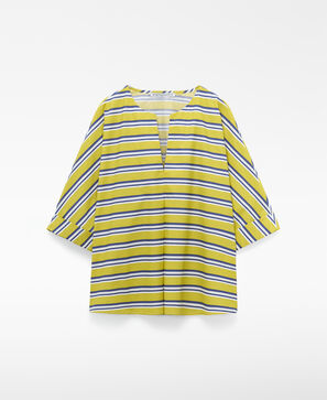 Cotton V-neckline striped blouse