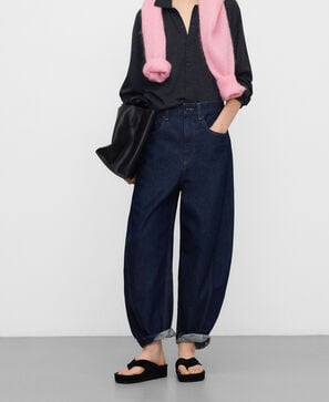 Cotton denim barrel fit trousers woman