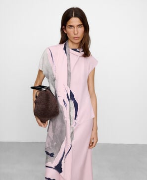 Printed satin scarf-collar top