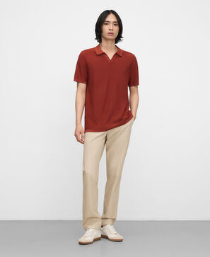 V-neck structured knit polo shirt