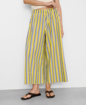 Cotton wide-leg striped trousers
