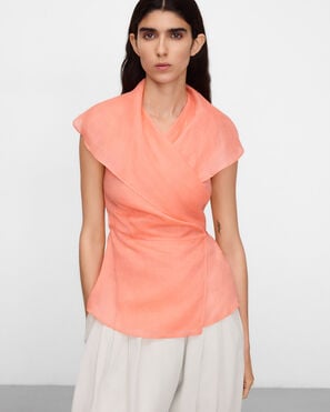 Extended shawl collar wrap top