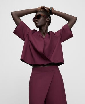Poplin wrap-front top