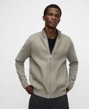 Cotton knit and linen combined jacket