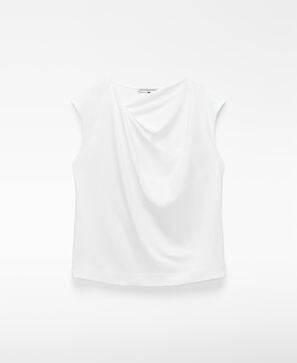 Cotton draped collar straight-cut shirt