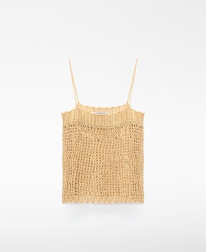 Cupro openwork knit strappy top