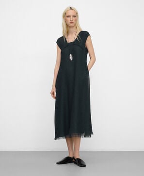 Tweed long frayed dress