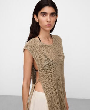 Chaleco abierto punto lino r&uacute;stico