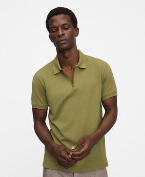 Cotton slim fit zip polo shirt