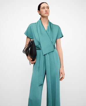 Asymmetric smoking collar jumpsuit